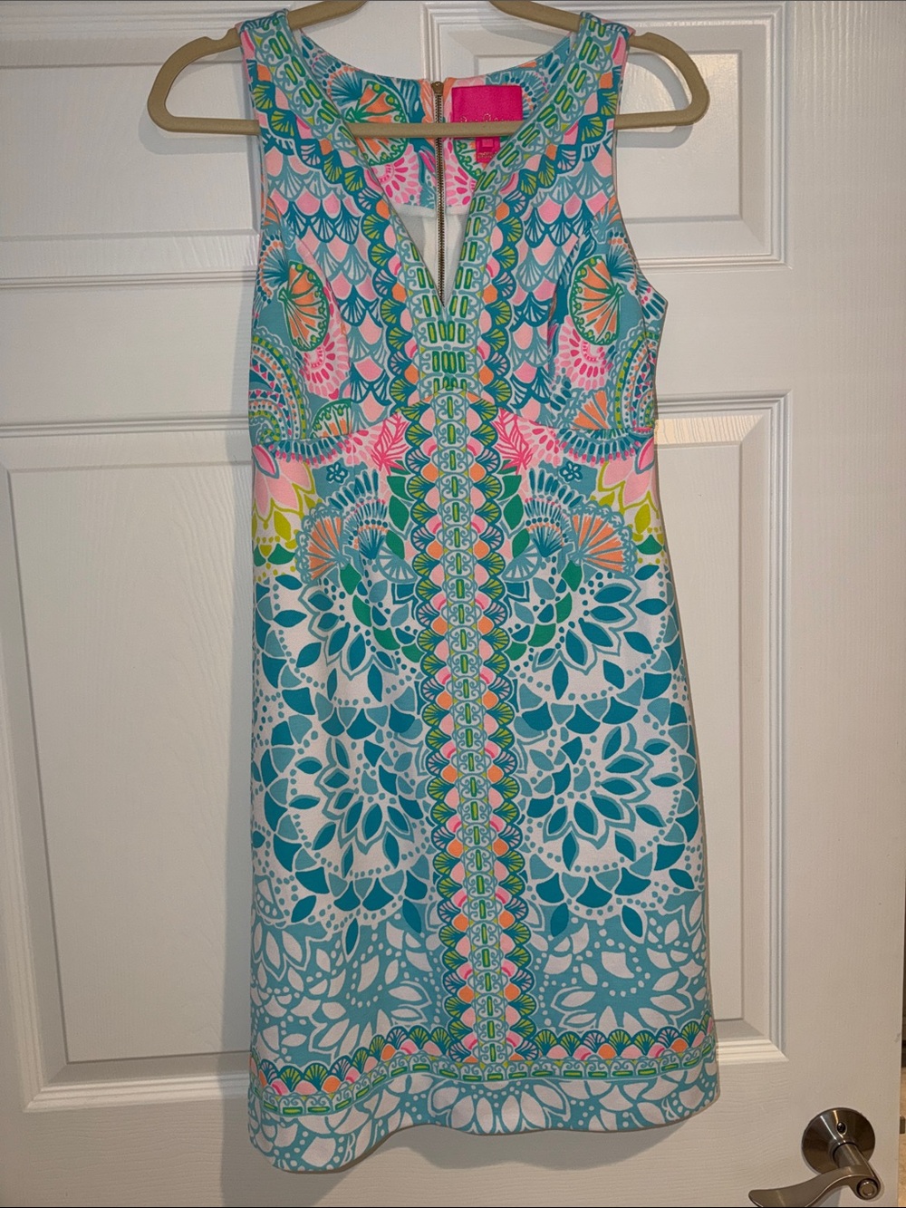 Lilly Pulitzer Sleeveless Shift Dress in Teal, Pink, Green, White